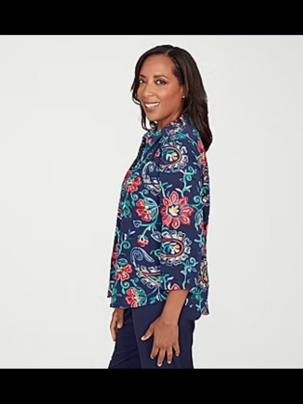 Alfred Dunner Saratoga Springs Womens Round Neck 3/4 Sleeve Layered Top - Picture 3 of 9